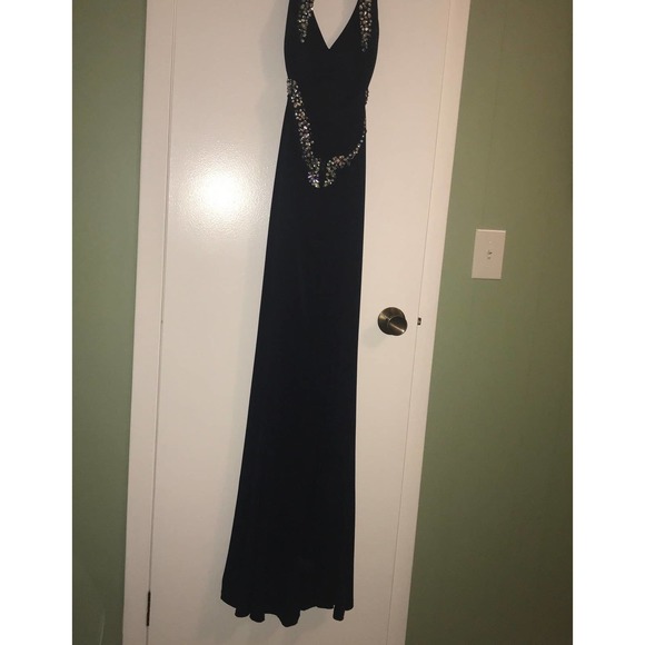 Formal beaded accent navy blue Dress - Picture 5 of 10